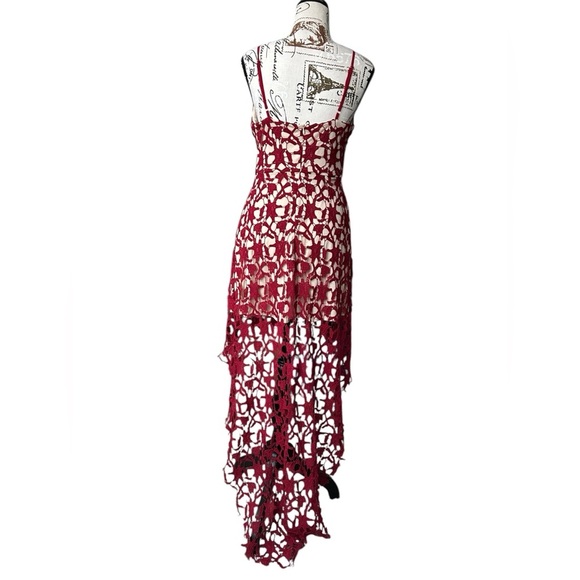 Azbro cranberry red lace overlay in high low hemline size medium - Picture 4 of 13